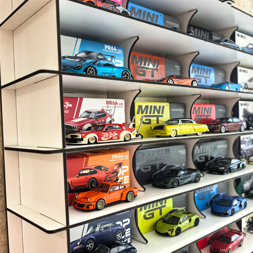 MiniGT Kaido House Pop Race Compatible Car Display Shelf, Acrylic Display Case, 32 Slot Wall Mounted Dustproof Showcase