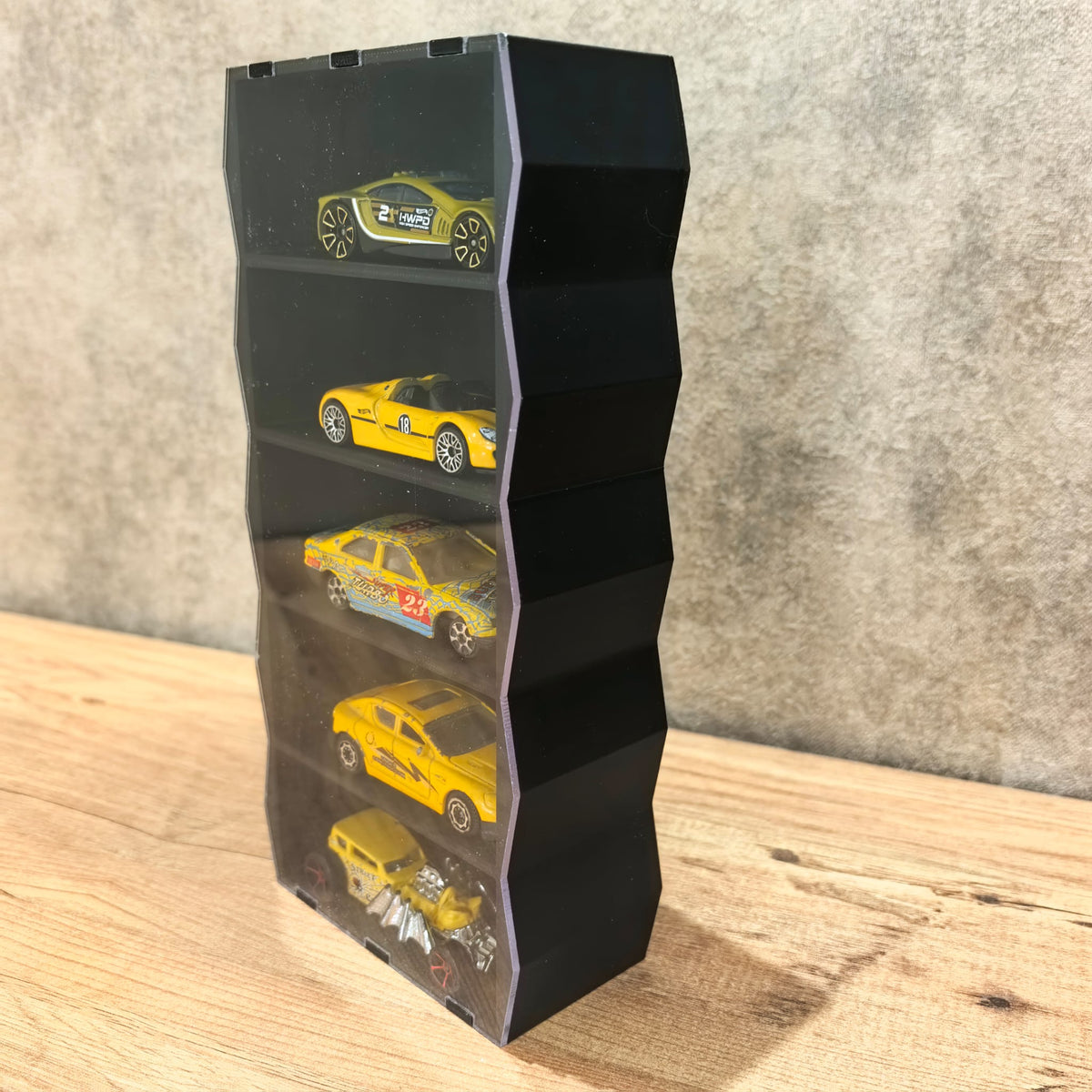 1:64 Car Display Case, Acrylic Covered Diecast Display Shelf, Mini Car Organizer, 5 Slot Wall Mounted and Desktop Showcase