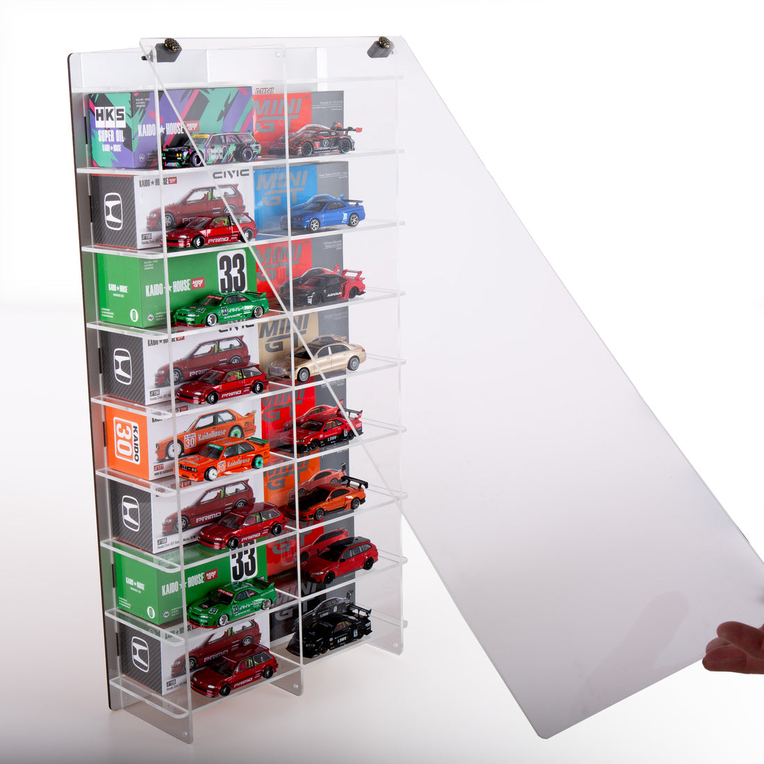 1:64 Diecast Model Car Display Case | Compatible with Mini GT, Kaido House & Pop Race | 18-Car Acrylic Display Showcase