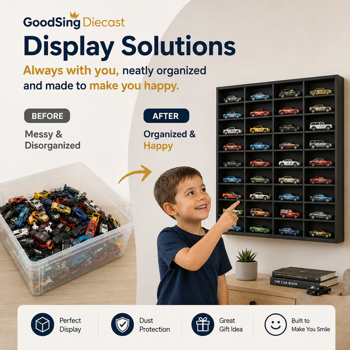 Black- 1:64 Diecast Car Display Shelf for 100 Cars, Wall Mounted Toy Car Organizer, Modular Display Rack, Collector Storage