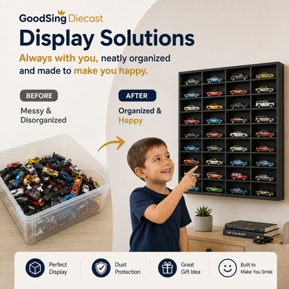 Black- 1:64 Diecast Car Display Shelf for 100 Cars, Wall Mounted Toy Car Organizer, Modular Display Rack, Collector Storage