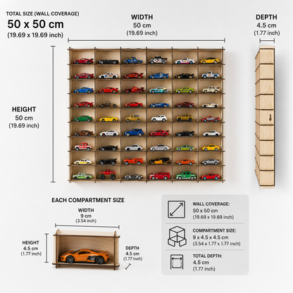 Black- 1:64 Diecast Car Display Shelf for 100 Cars, Wall Mounted Toy Car Organizer, Modular Display Rack, Collector Storage