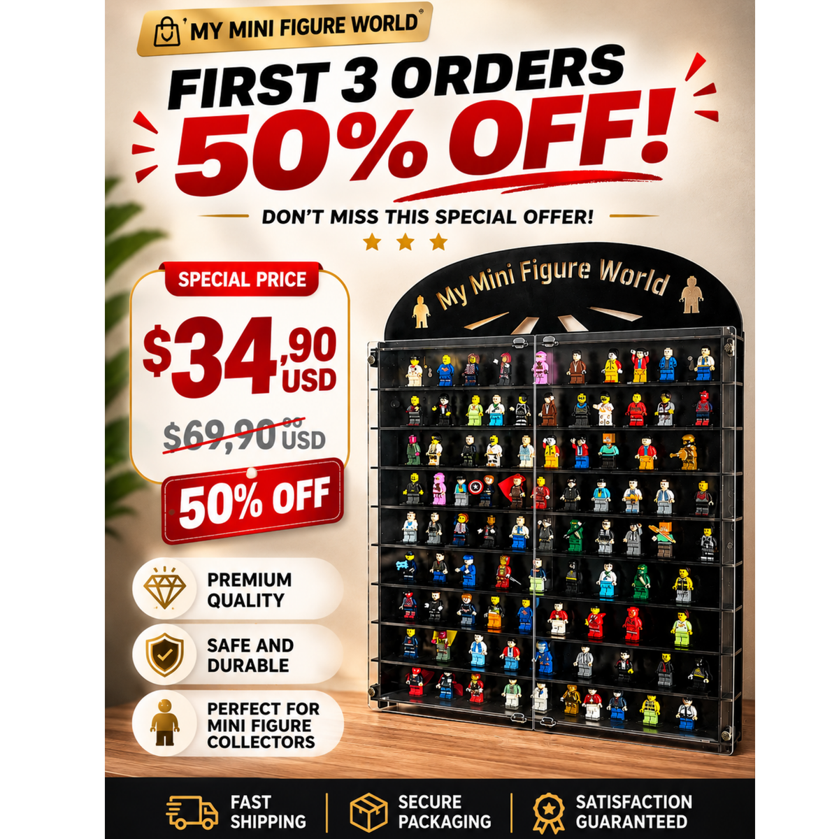 120+ Mini Figure Display Case, Wall Mounted Collectible Shelf, Acrylic Dustproof Display Cabinet, Large Figure Organizer, Free Shipping