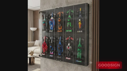 Formula 1 Wall Display Case, Building Block Race Car Display Shelf, 10 Car Showcase with Acrylic Door, F1 Collector Wall Decor